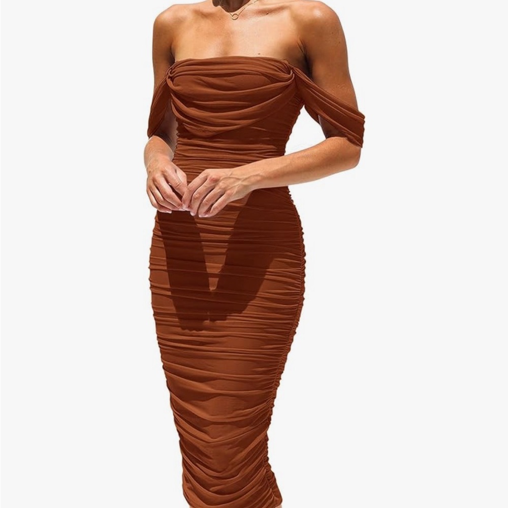 Elegant Off-Shoulder Brown Dress